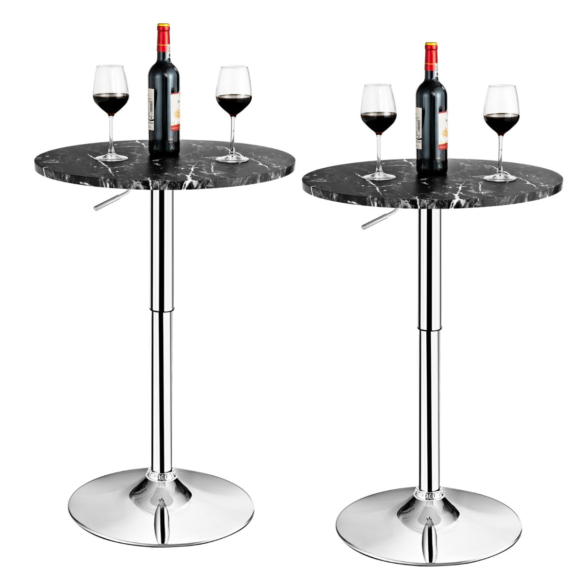 Set of 2 Modern Bar Table Adjustable Swivel with Marble Patterns-Black