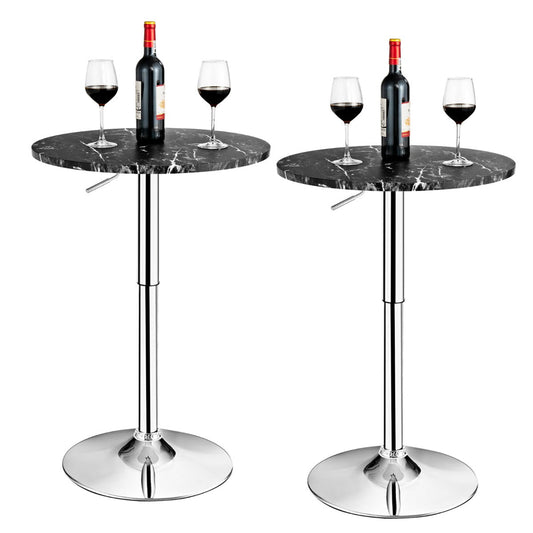 Set of 2 Modern Bar Table Adjustable Swivel with Marble Patterns-Black