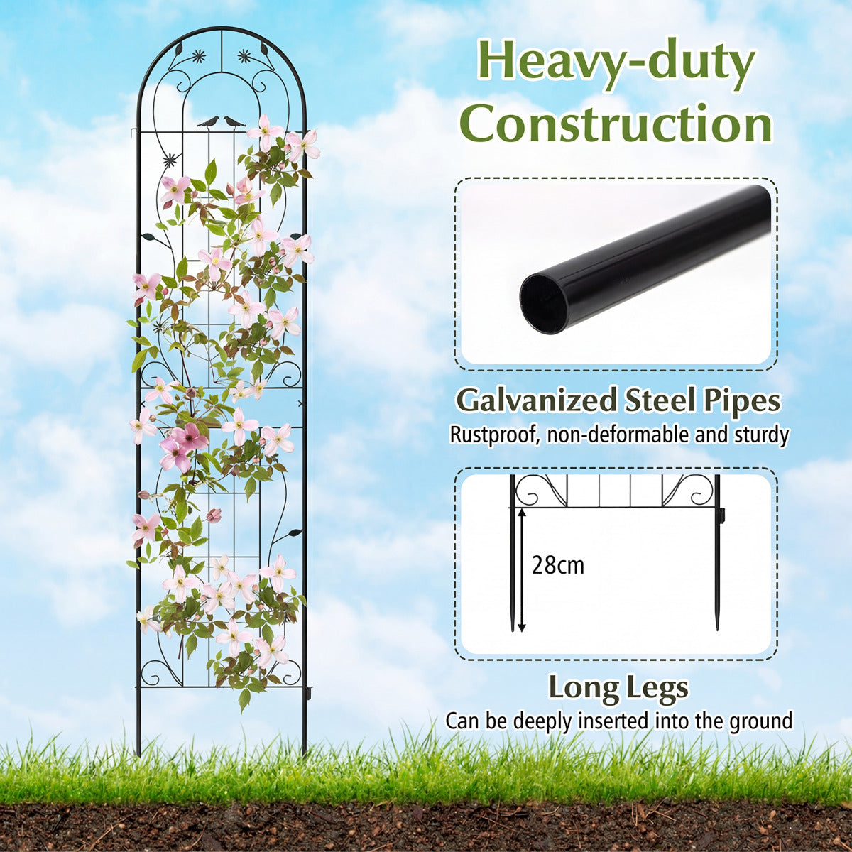 2 Pack Metal Garden Trellis for Climbing Plants Vegetables and Roses-Black