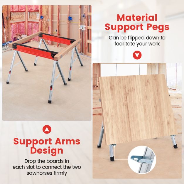 2 Pack Saw Horses with Folding Design Non-slip Pads and Surface-Red