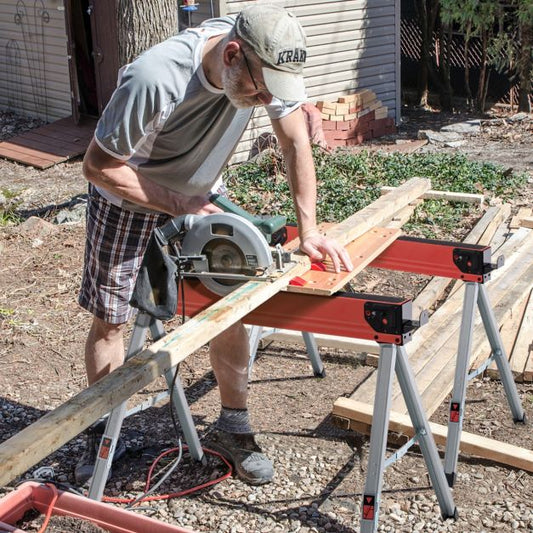 2 Pack Saw Horses with Folding Design Non-slip Pads and Surface-Red