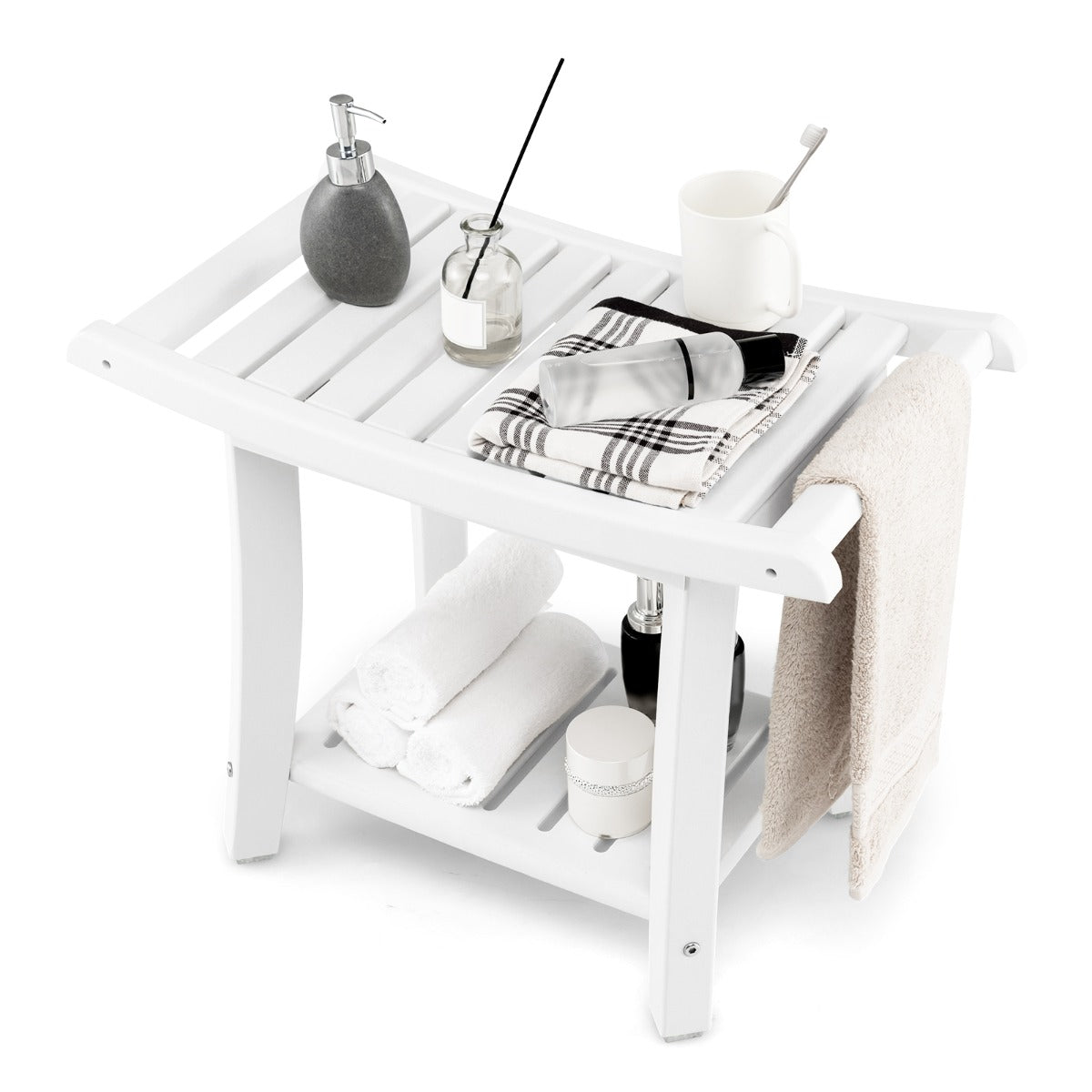 Waterproof Shower Stool with Storage for Bathroom/Entry/Living Room