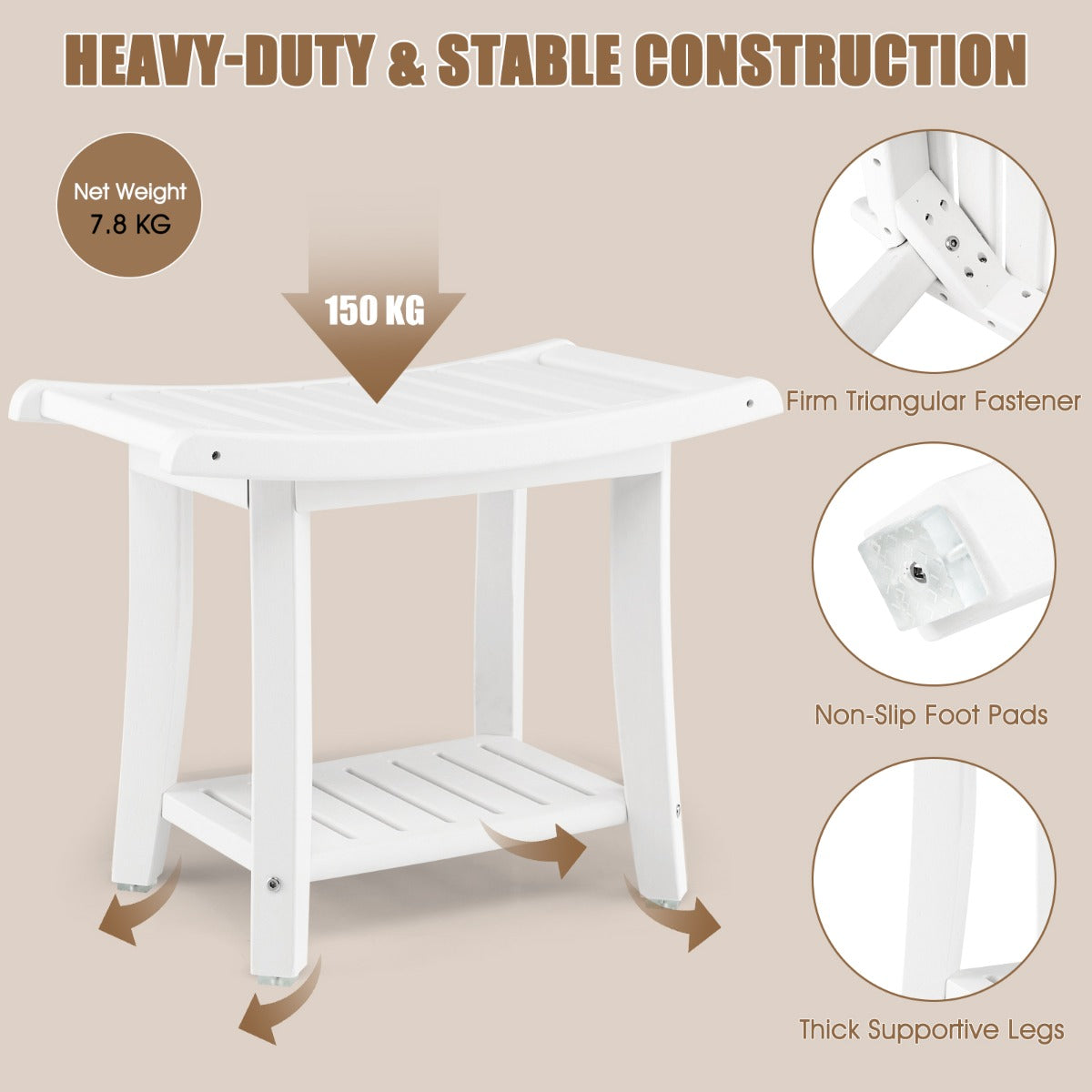 Waterproof Shower Stool with Storage for Bathroom/Entry/Living Room