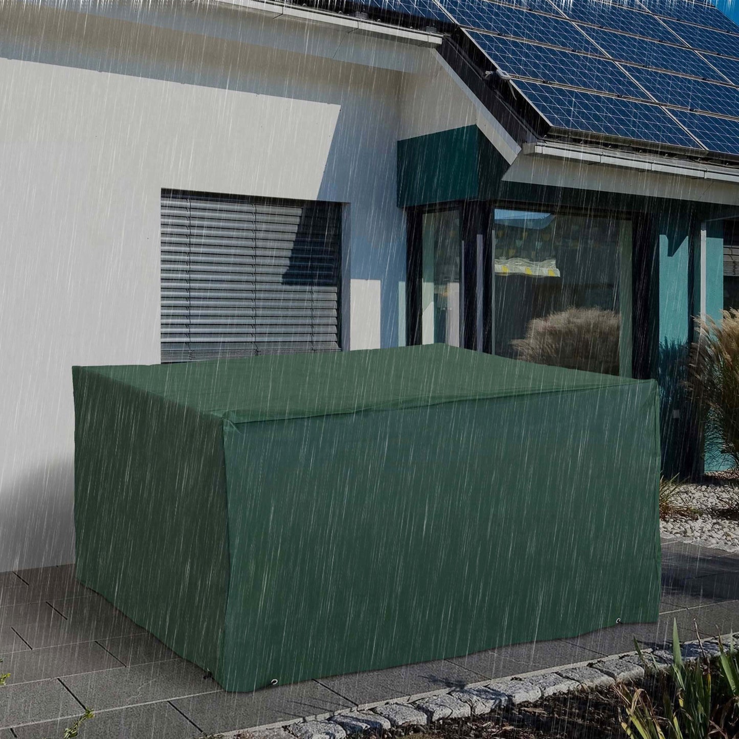 Outsunny Outdoor Garden Furniture Cover Wodoodporny, anty-UV 600D Wytrzymały pokrowiec na meble ogrodowe Oxford Fabric na zestaw mebli ogrodowych prostokątnych, zielony, 135 x 135 x 75 cm