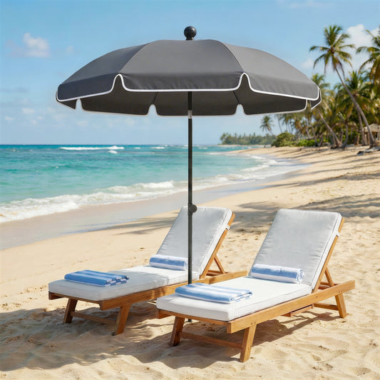 Outsunny 1.8 m Beach Umbrella Parasol with Sand Anchor, Portable 30° Tilting Patio Sun Shade with Adjustable Height, Dark Grey