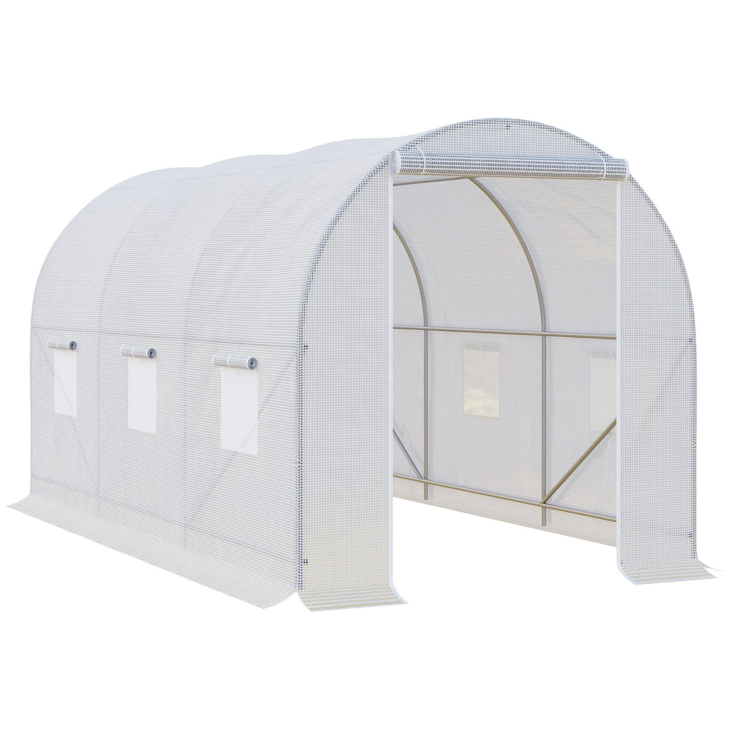 Outsunny 3.5 x 2 x 2 m Polytunnel Greenhouse, Walk-in Green House for Garden with Mesh Windows, Galvanised Steel Frame, White