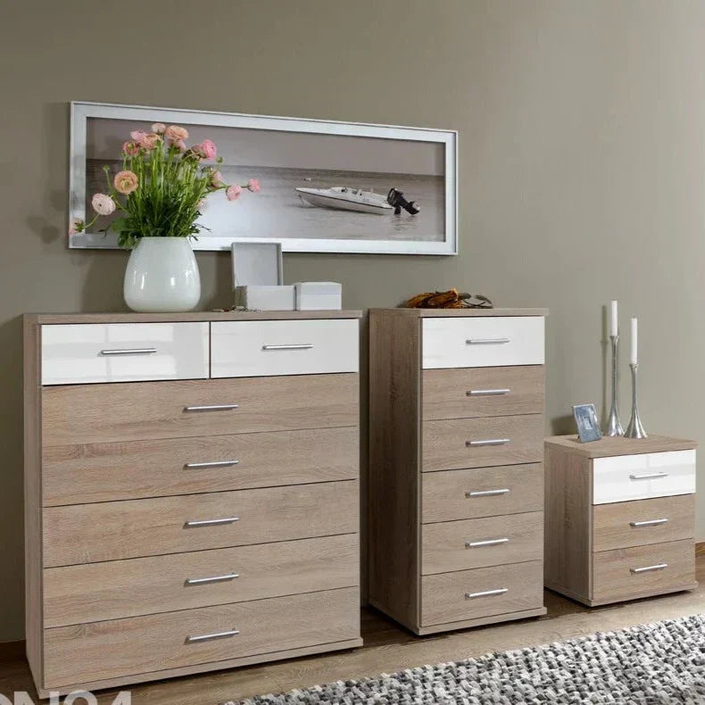 Oak Finish Chest of Drawers LAOS Tallboy Medium Chest, 6 Drawers