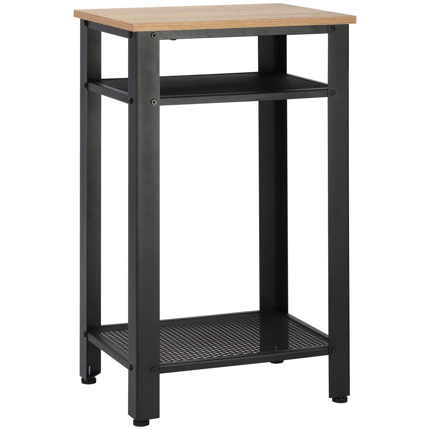 HOMCOM Tall Side Table with 3 Layer 2 Shelves Storage Display Industrial-Style Metal Frame Bedside End Table Nightstand for Living Room Bedroom Lounge