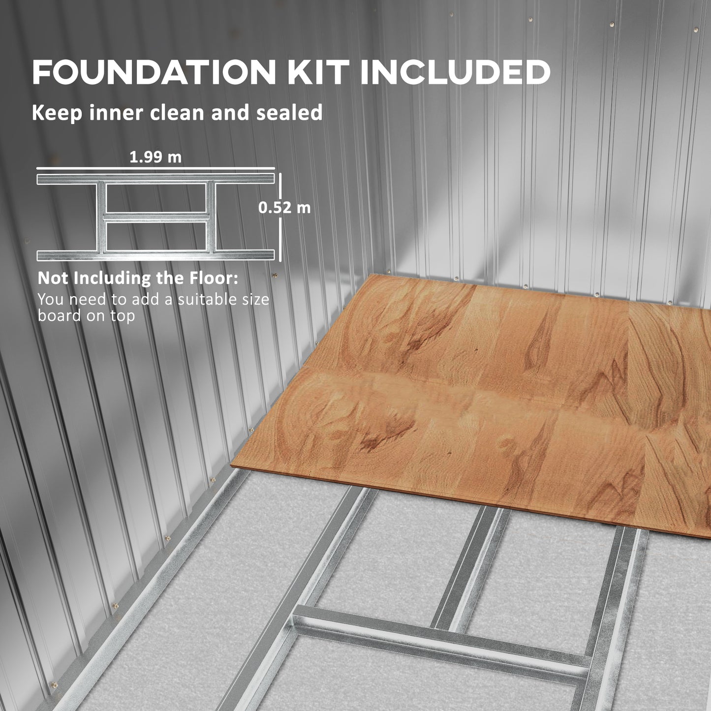 Outsunny 7 x 4ft Galvanised Steel Garden Shed, with Foundation Kit - Grey