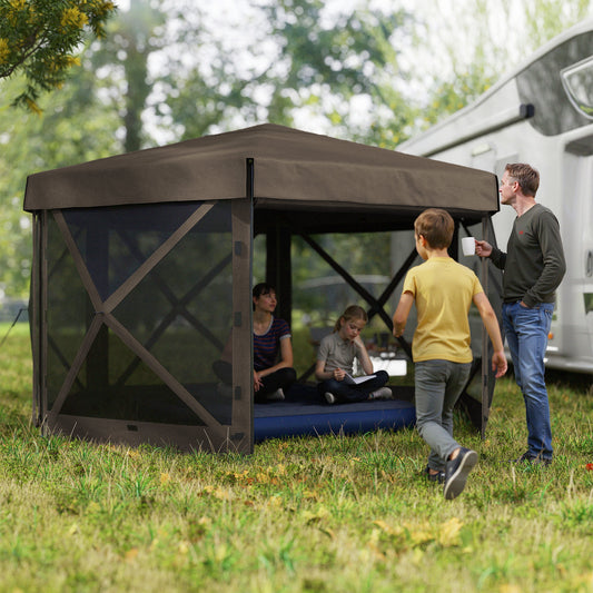 Outsunny Hexagon Pop Up Gazebo in Brown, image 2