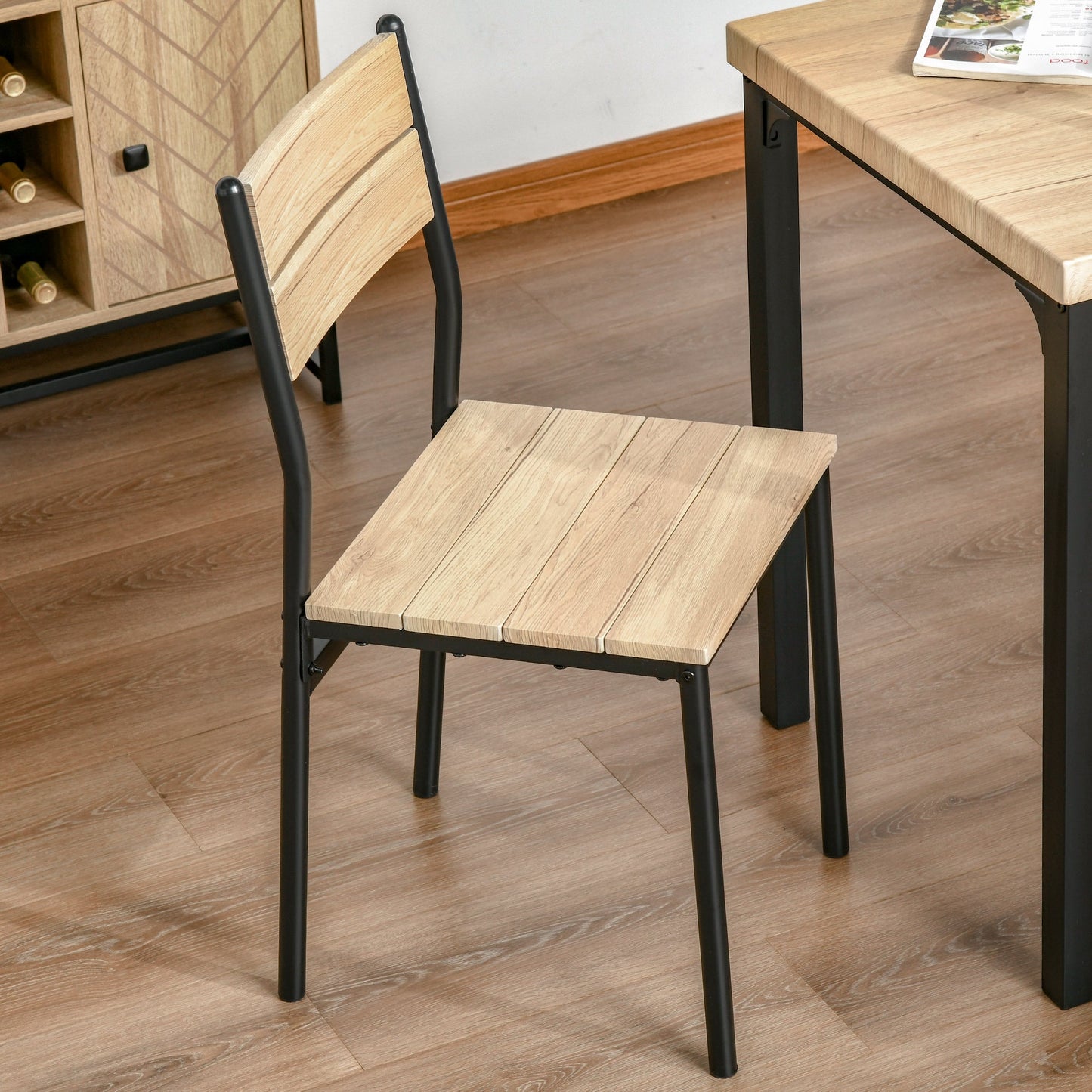 HOMCOM 3 Pieces Compact Dining Table 2 Chairs Set Wooden Metal Legs Bistro cafe Kitchen Breakfast Bar Home Furniture, Light Wood Grain