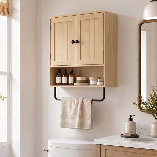 HOMCOM Bathroom Cabinet Wall Mounted in Oak, image 2