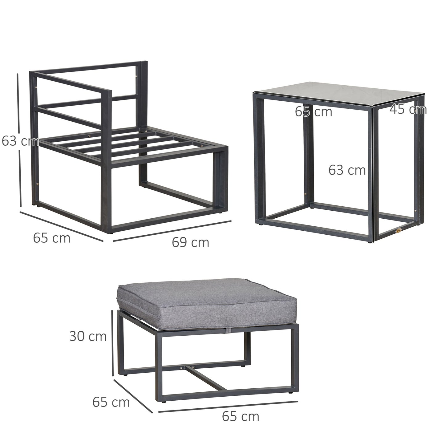 Zestaw mebli ogrodowych Outsunny z 5 aluminiowymi sofami i funkcją konwersacji, 2 sofy, 2 podnóżki, stolik kawowy z poduszkami