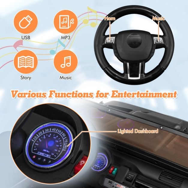 2-Seater Ride On Car with Remote Control and Horn for Boys and Girls-Black