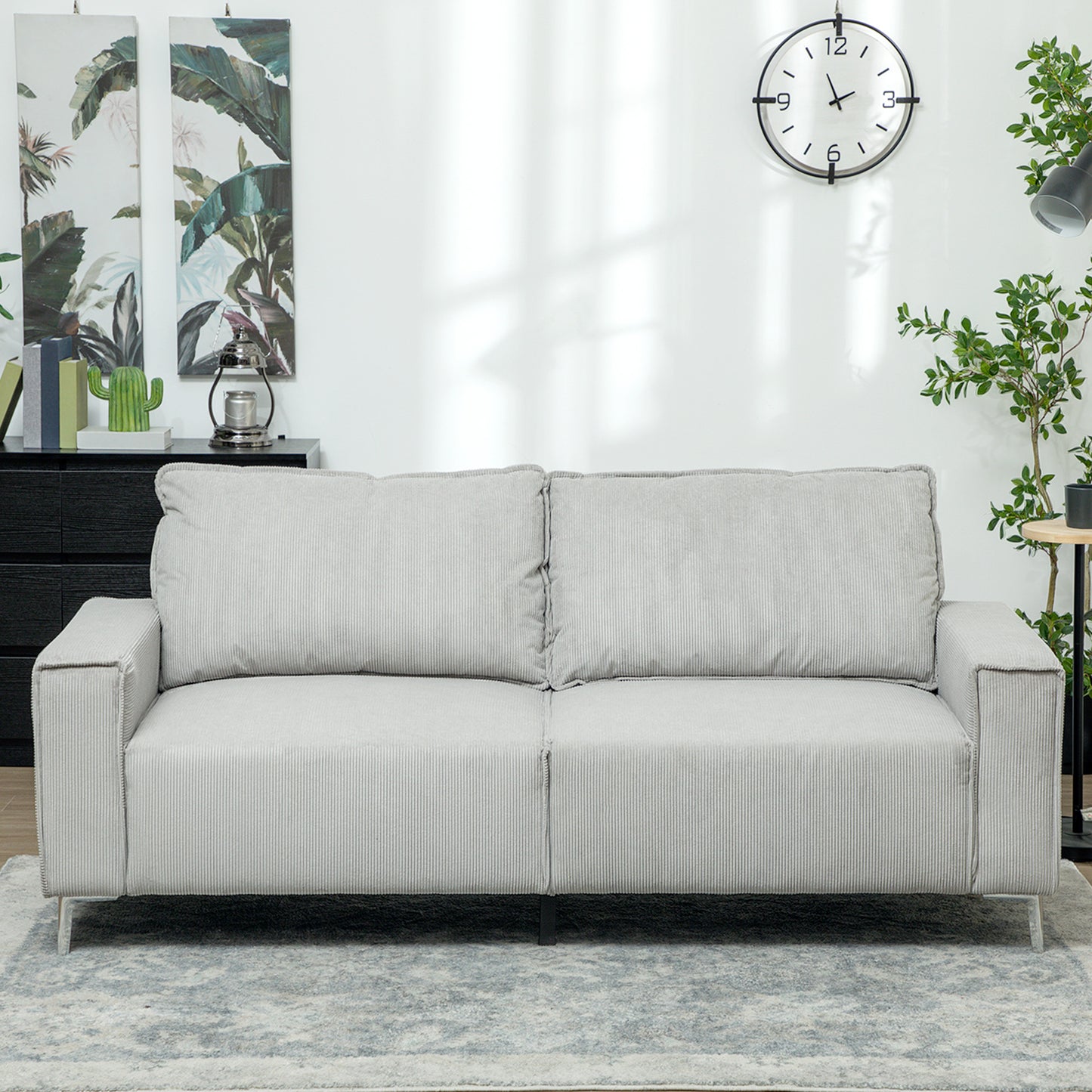 HOMCOM Three-Seater Corduroy - Light Grey