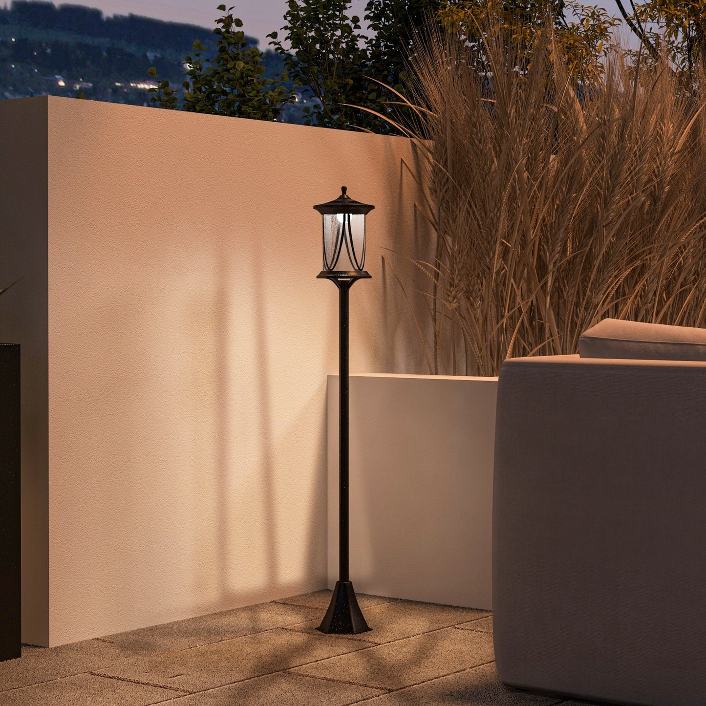 Lampa solarna Outsunny, 1,3 m LED, zewnętrzna lampa uliczna, wodoodporna IP44 do patio, ogrodu, ścieżki, chłodna biel