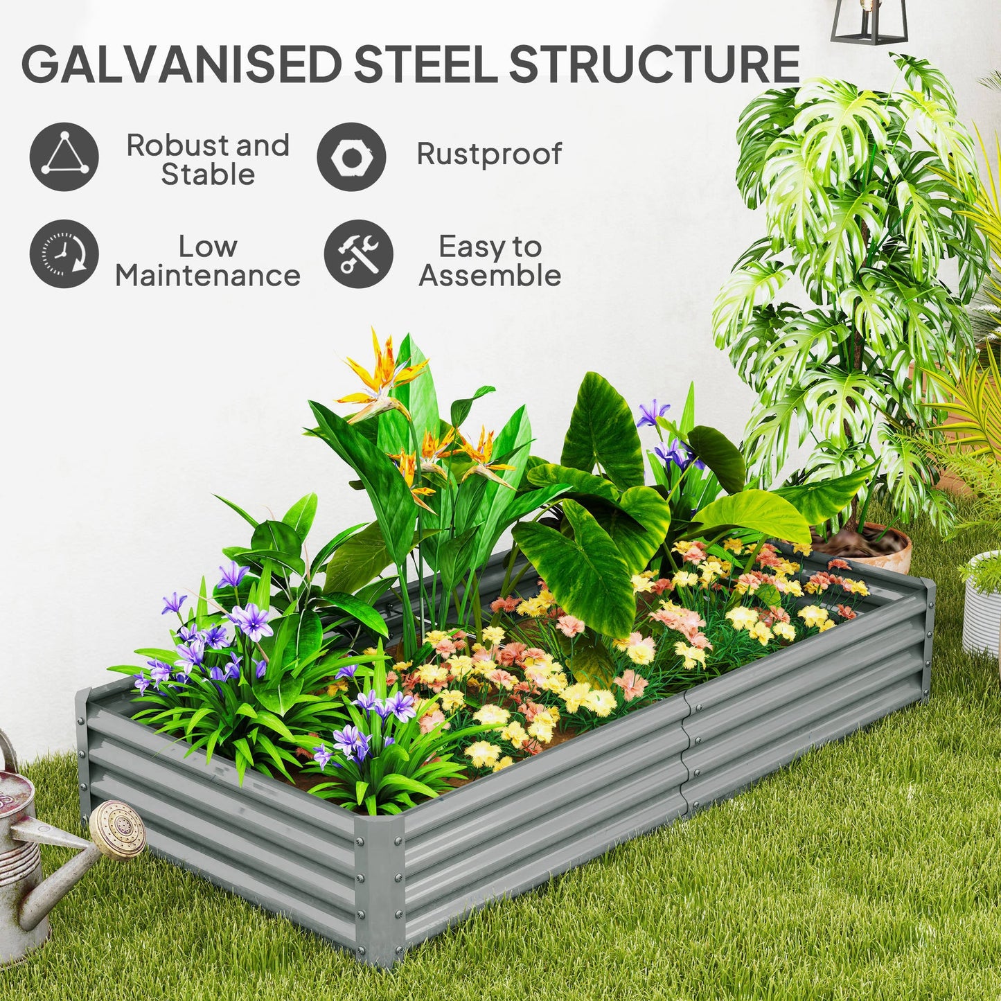Outsunny 180 x 90cm Galvanised Steel Open Planter - Silver