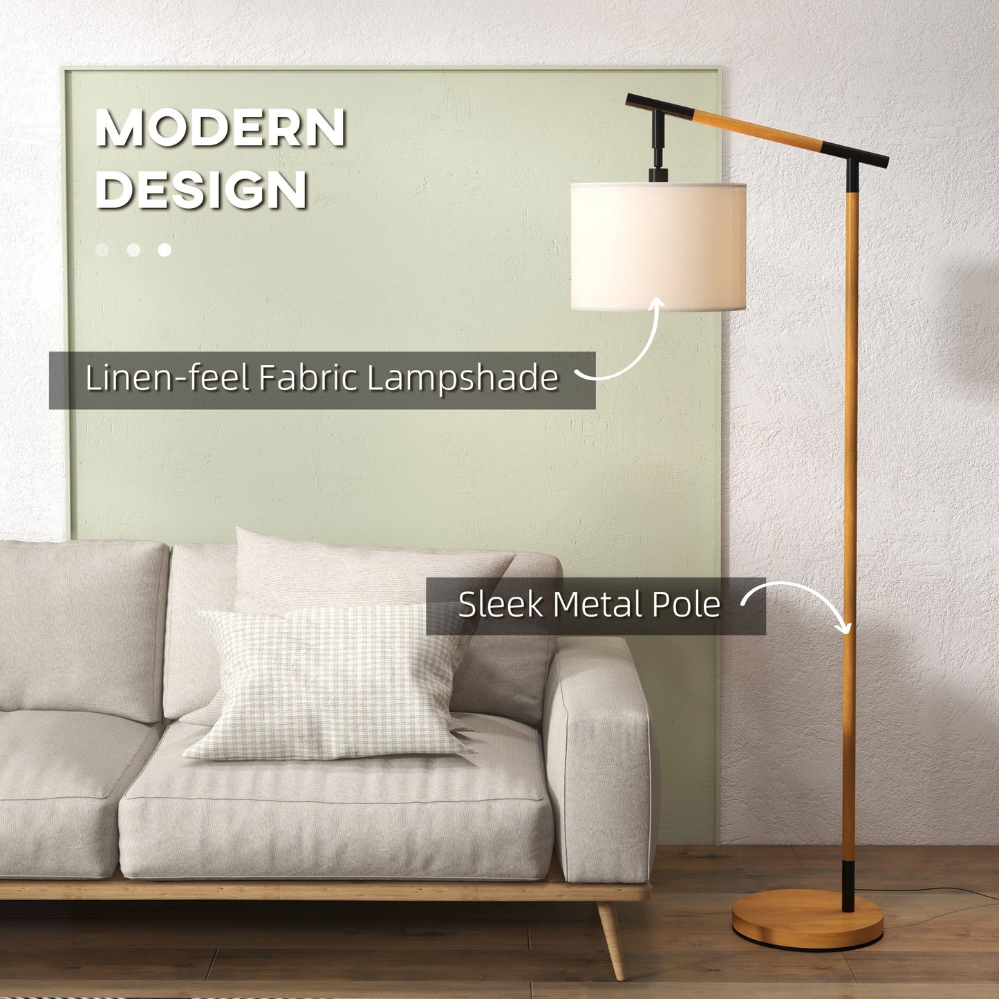 Lampa podłogowa HOMCOM z metalową ramą i obrotowym kloszem 350°, do salonu i sypialni, z żarówką LED w zestawie, brązowa