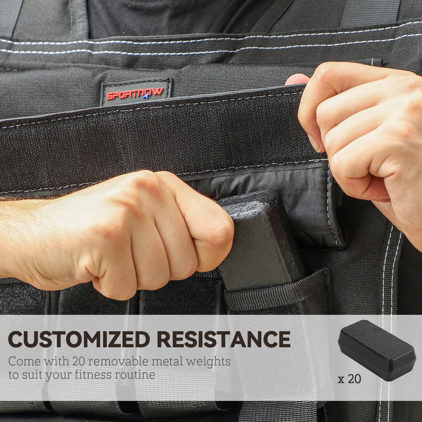 SPORTNOW 20KG Adjustable Weighted Vest, Running Weight Vest, with 30 Metal Weights, Reflective Strips, for Running, Exercise