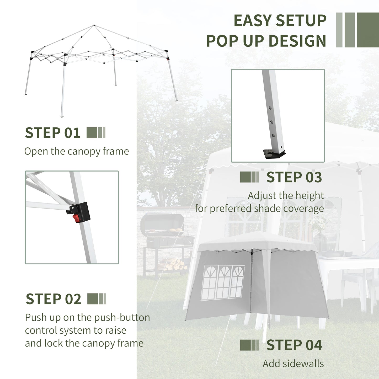 Outsunny 2.4 x 2.4m Two Wall Pop Up Gazebo - White