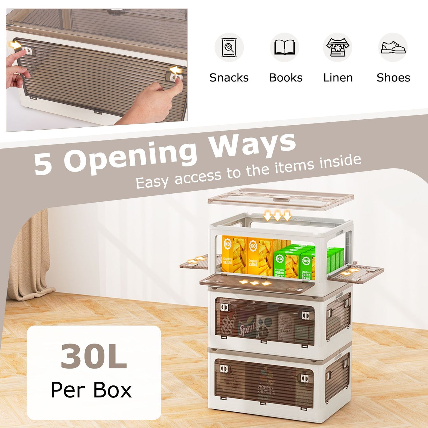 3-Pack 24-Gal Stackable Collapsible Plastic Container Storage Bins with Lids-White