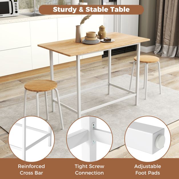 3-Piece Dining Set with 2 Round Chairs and Adjustable Foot Pads-Natural