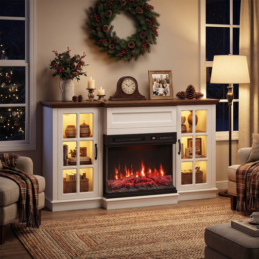 3-Sided Built-in Electric Fireplace Insert with 12 Flame Colours Thermostat and 8H Timer-61 cm