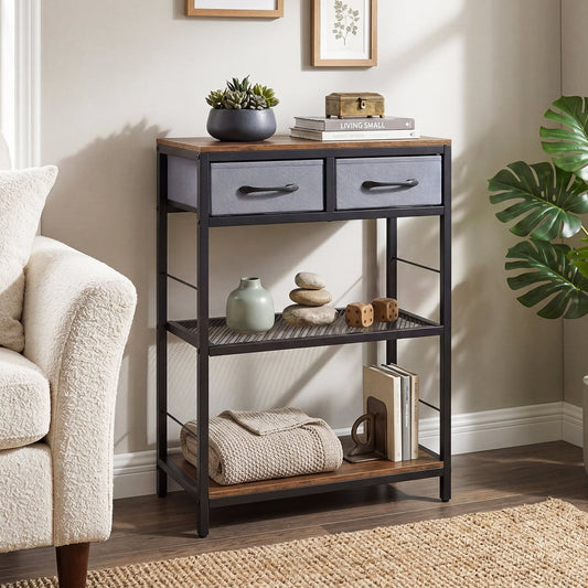 3-Tier Narrow Console Table in Rustic Brown, image 2