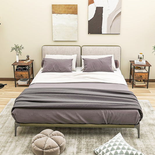 3-Tier Set of 2 Nightstand with Charging Station Open Shelves and Drawer