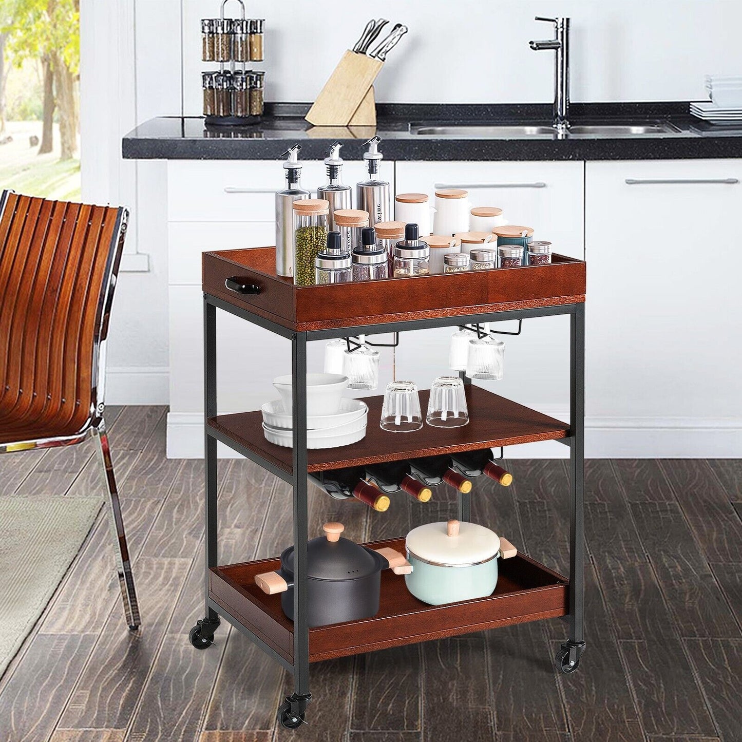 3-Tier Industrial Kitchen Island Cart