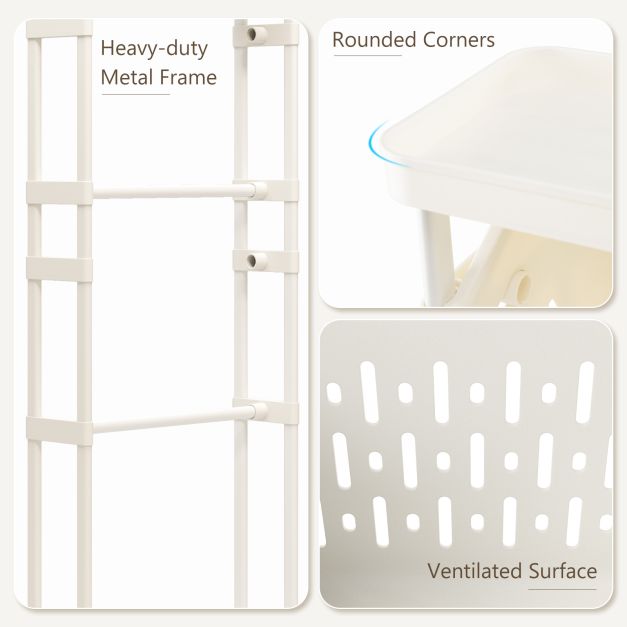 3-Tier Laundry Hamper Cart with 4 Rolling Wheels-White