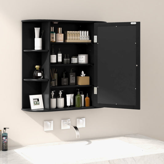 3-Tier Mirrored Wall Mounted Bathroom Cabinet-Black