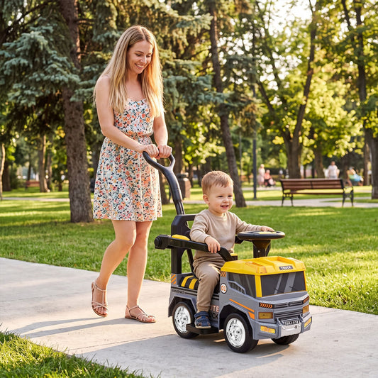 3-in-1 Kids Ride On Push Car with Music and Hidden Storage for Toddlers 3 to 5 Years Old-Grey