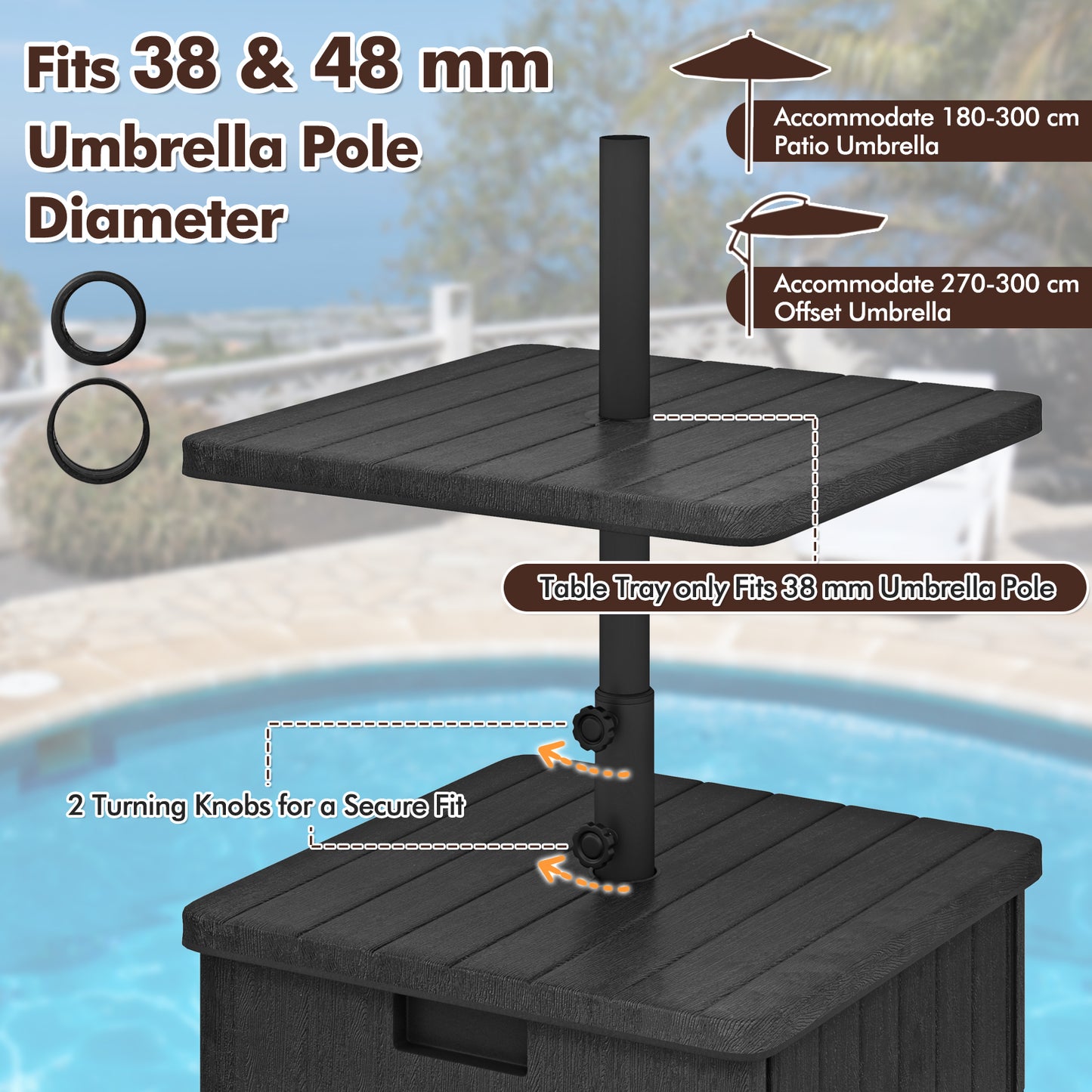 3-in-1 Patio Umbrella Base with Adjustable Tray and Weighted Bag-Black