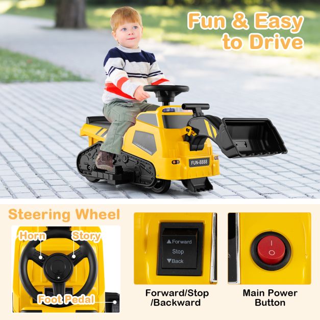 3-in-1 Ride on Tractor Electric Excavator Bulldozer Roller with Adjustable Arms-Yellow