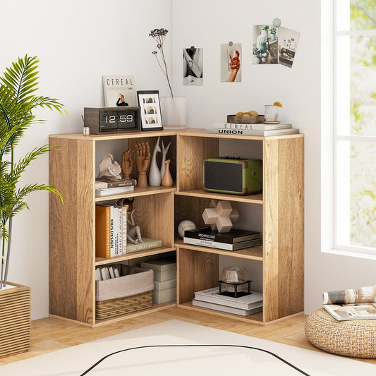 3-tier Bookshelf Irregular Open Back Bookcase in Natural, image 2
