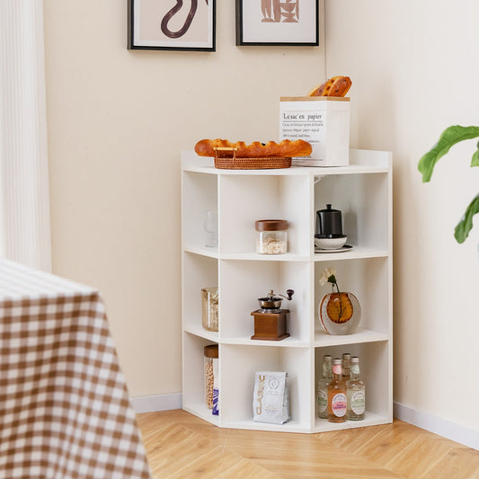 3-Tier Corner Cabinet with Charging Station and 9 Cubbies-White