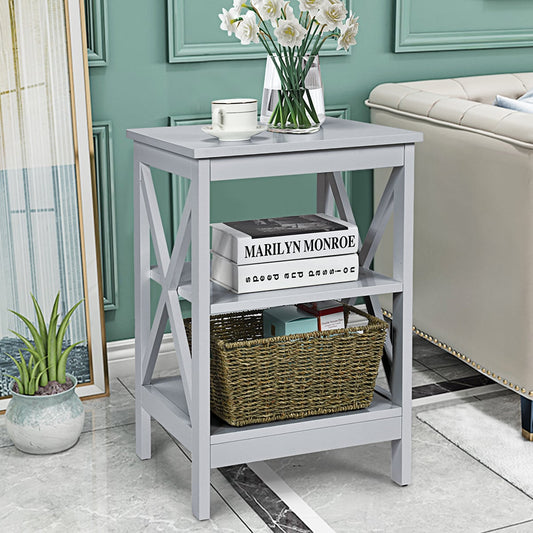 3-Tier Wooden Side table / Bedside Table -Grey