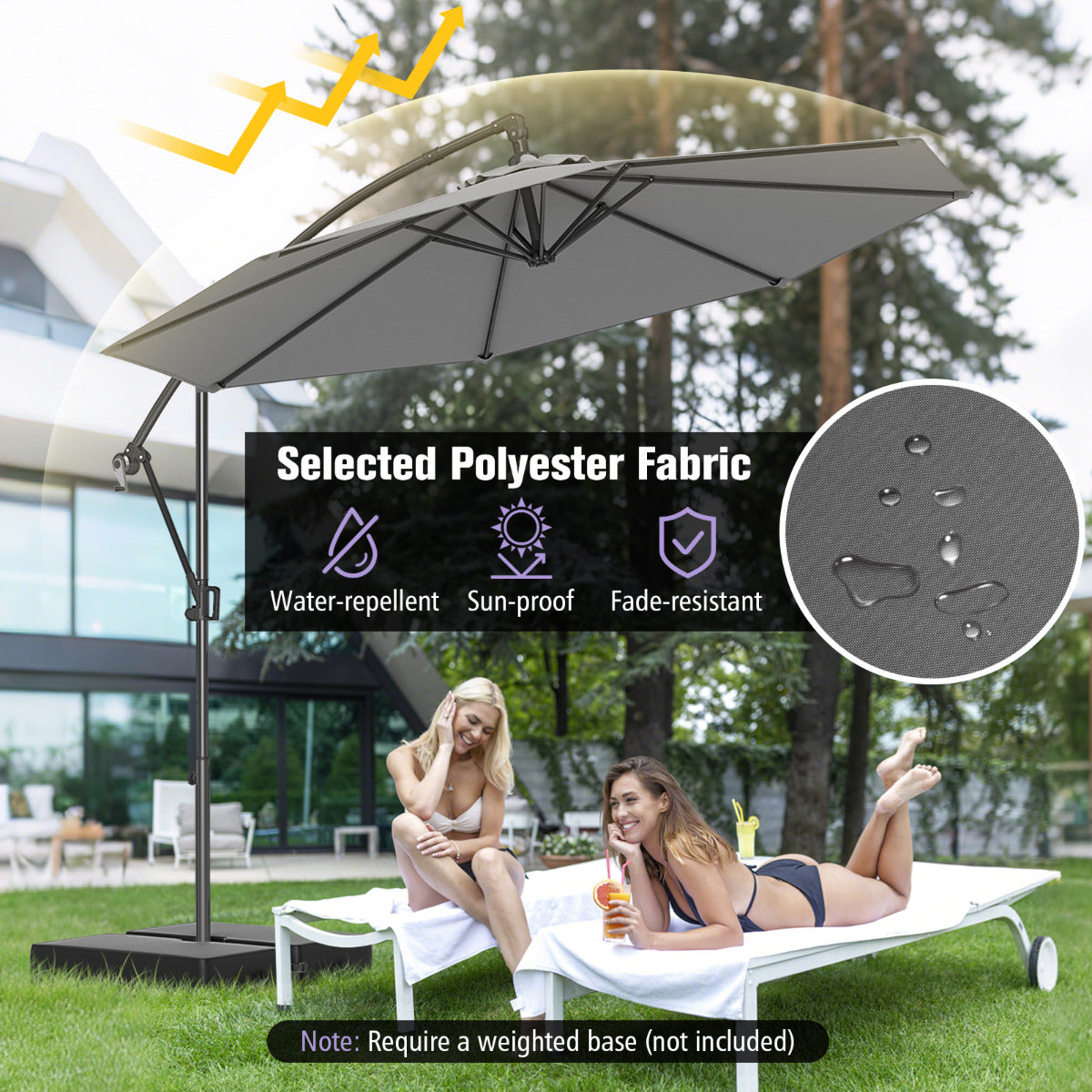 300 cm Offset Hanging Umbrella with Base-Grey