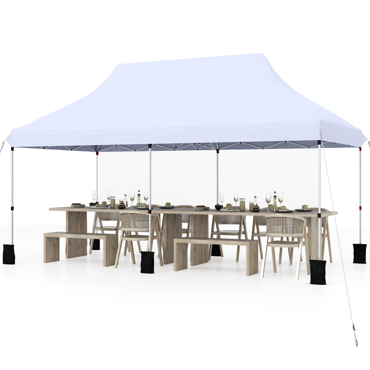 300 x 600 cm Pop up Canopy Tent with Carry Bag and 6 Sandbags-White
