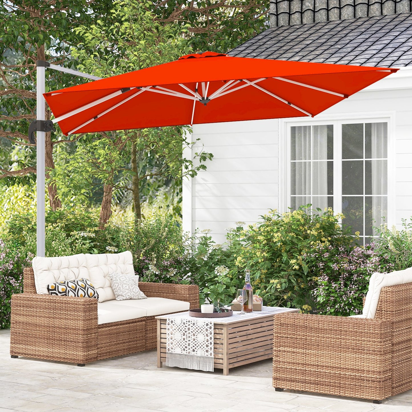 300cm Patio Cantilever Umbrella with 360° Rotation and Adjustable Tilt-Orange