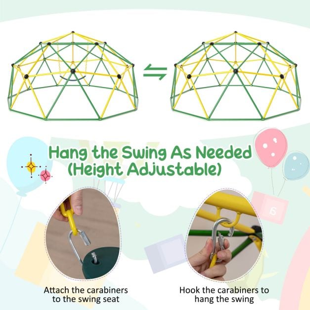 10 Feet Dome Climber with Swing and 800 Lbs Load Capacity-Green