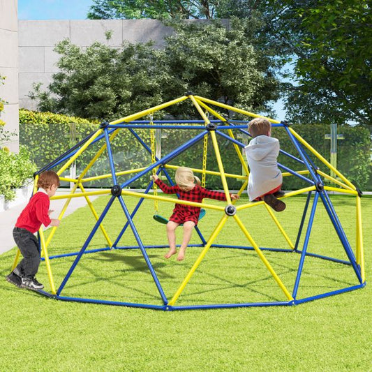 10FT Kids Climbing Dome with Swing Outdoor Jungle Gym Climber-Yellow
