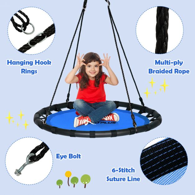 Saucer Round Tree Swing with Adjustable Heights for Kids & Adults-Blue
