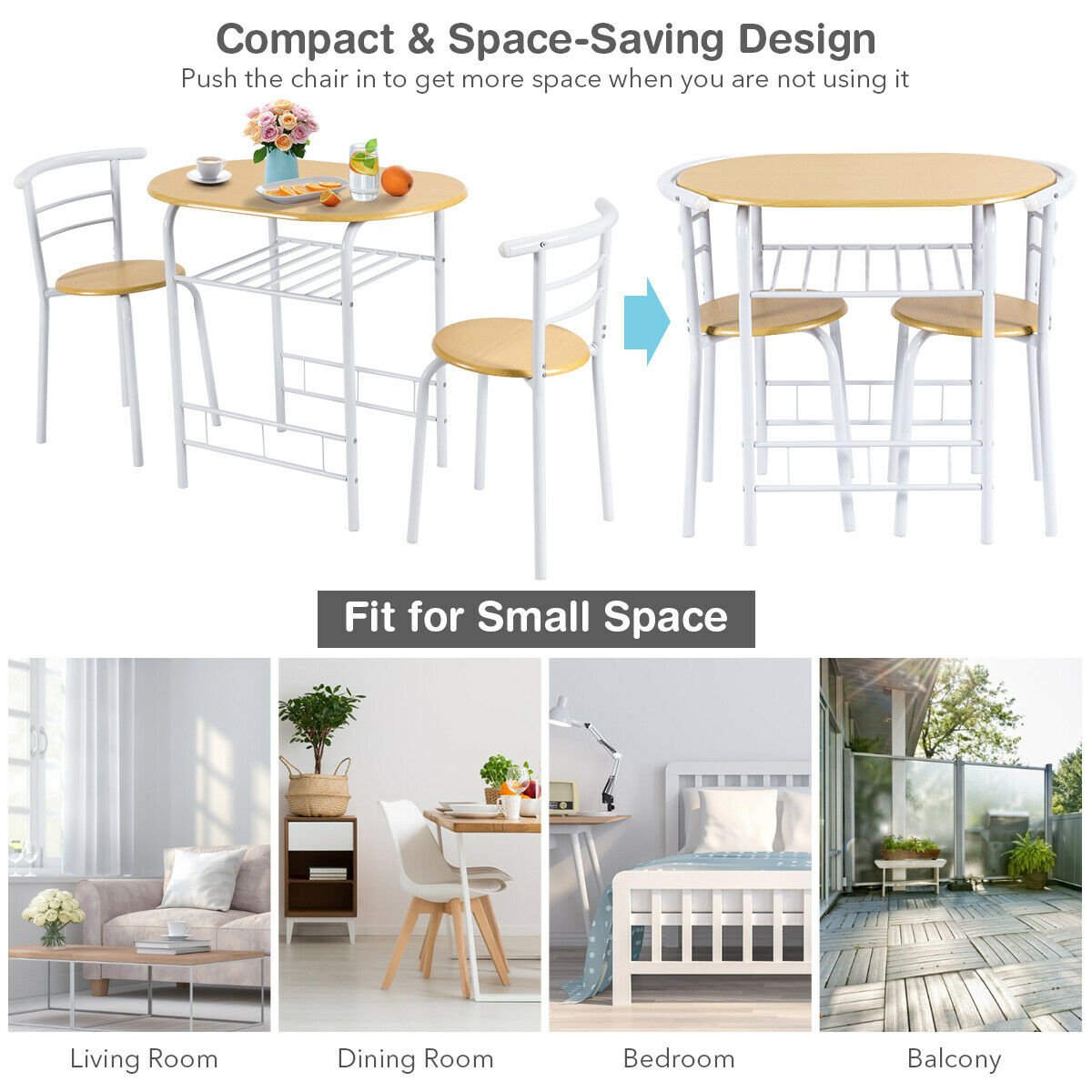Compact Breakfast Dining Table Set-White