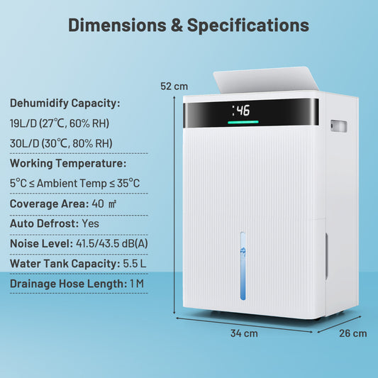 30L Dehumidifier with 3 Modes and 3-Color Lights-White