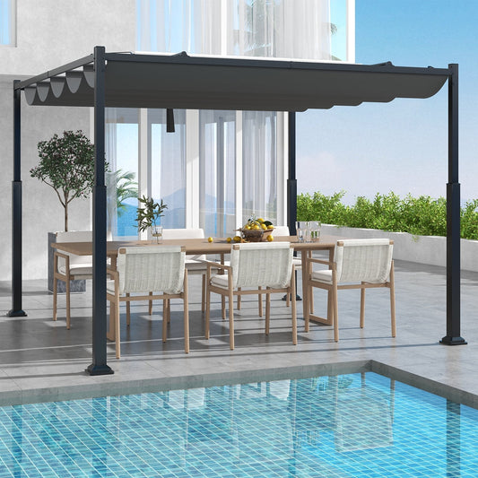 310 x 310 cm Outdoor Pergola with Retractable Canopy-Black and Grey