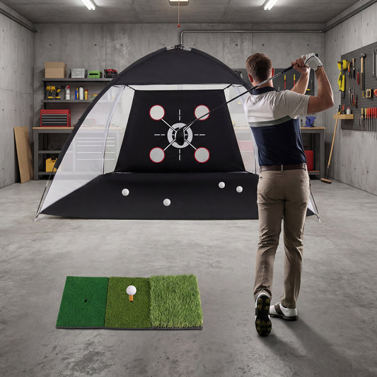 314 x 199 CM Golf Practice Net with Foldable Tri-Turf Mat