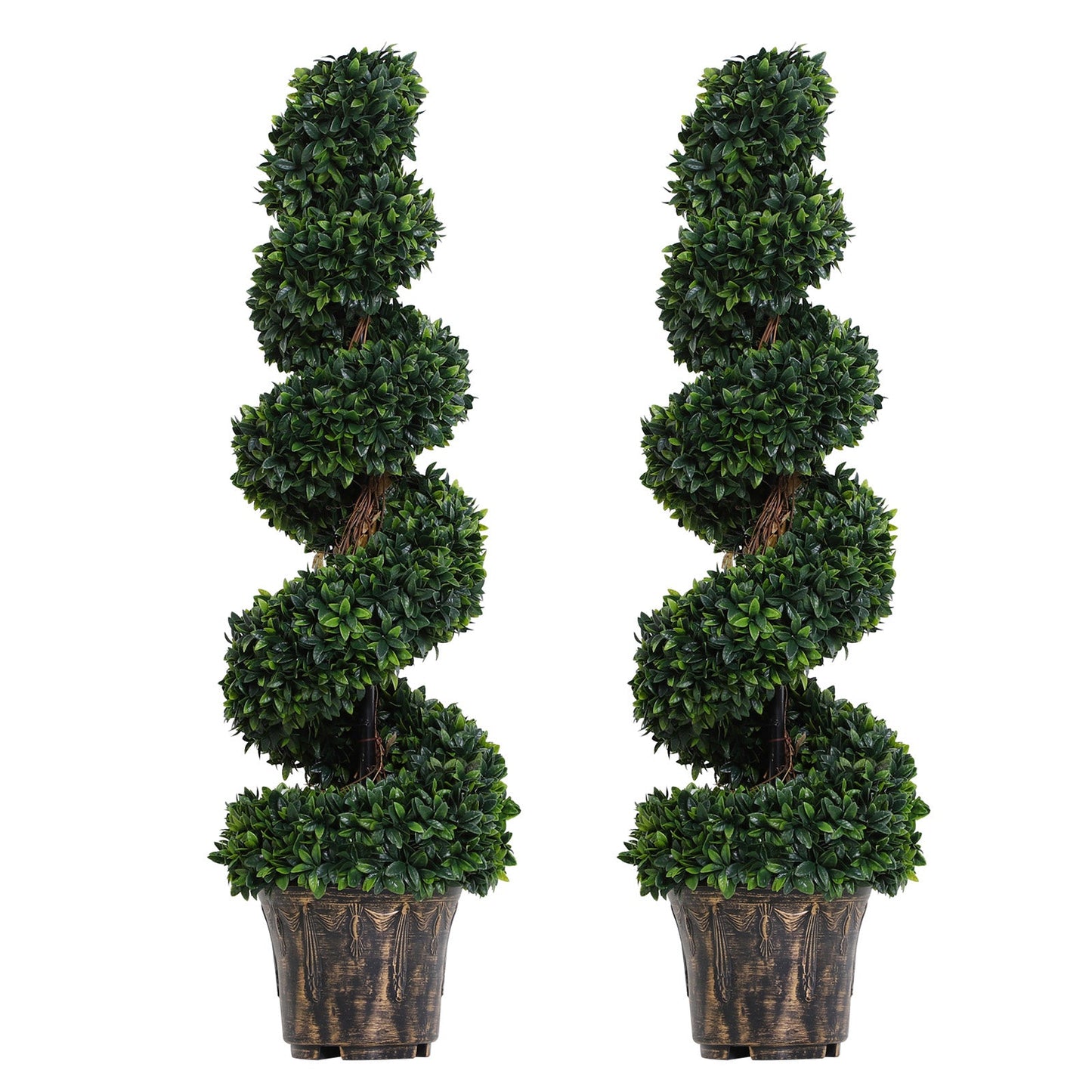 Outsunny Set of 2 Artificial Boxwood Spiral Topiary Trees Potted Decorative Plant Outdoor and Indoor DŽcor 120cm