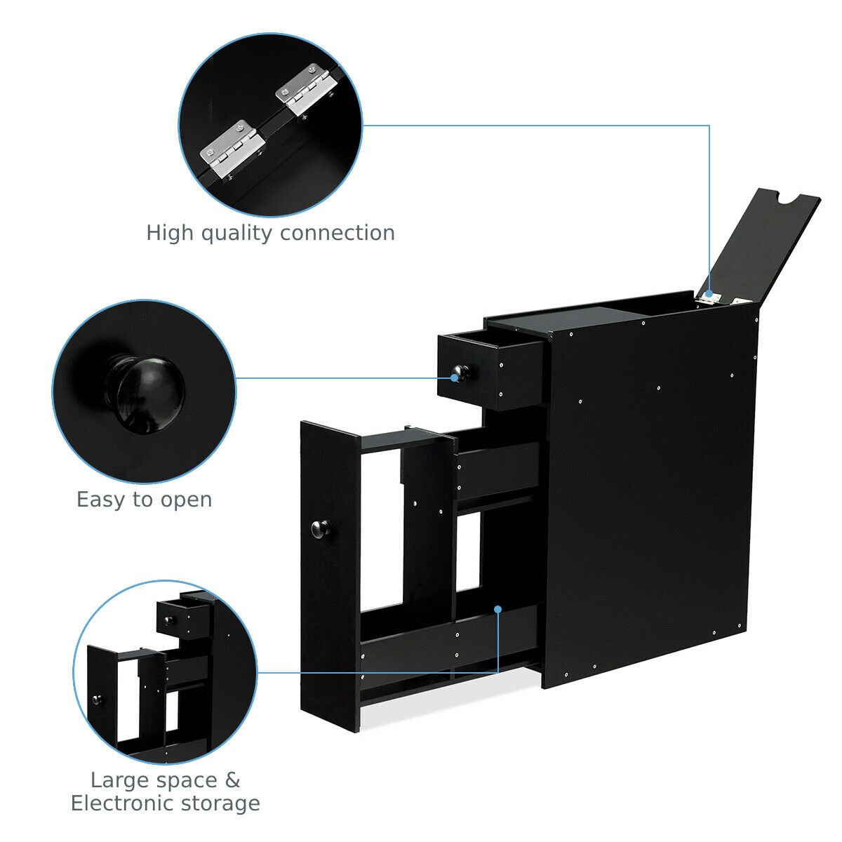 Slim Storage Cabinet with Slide-out Drawers and Flip-open Top Cover-Black